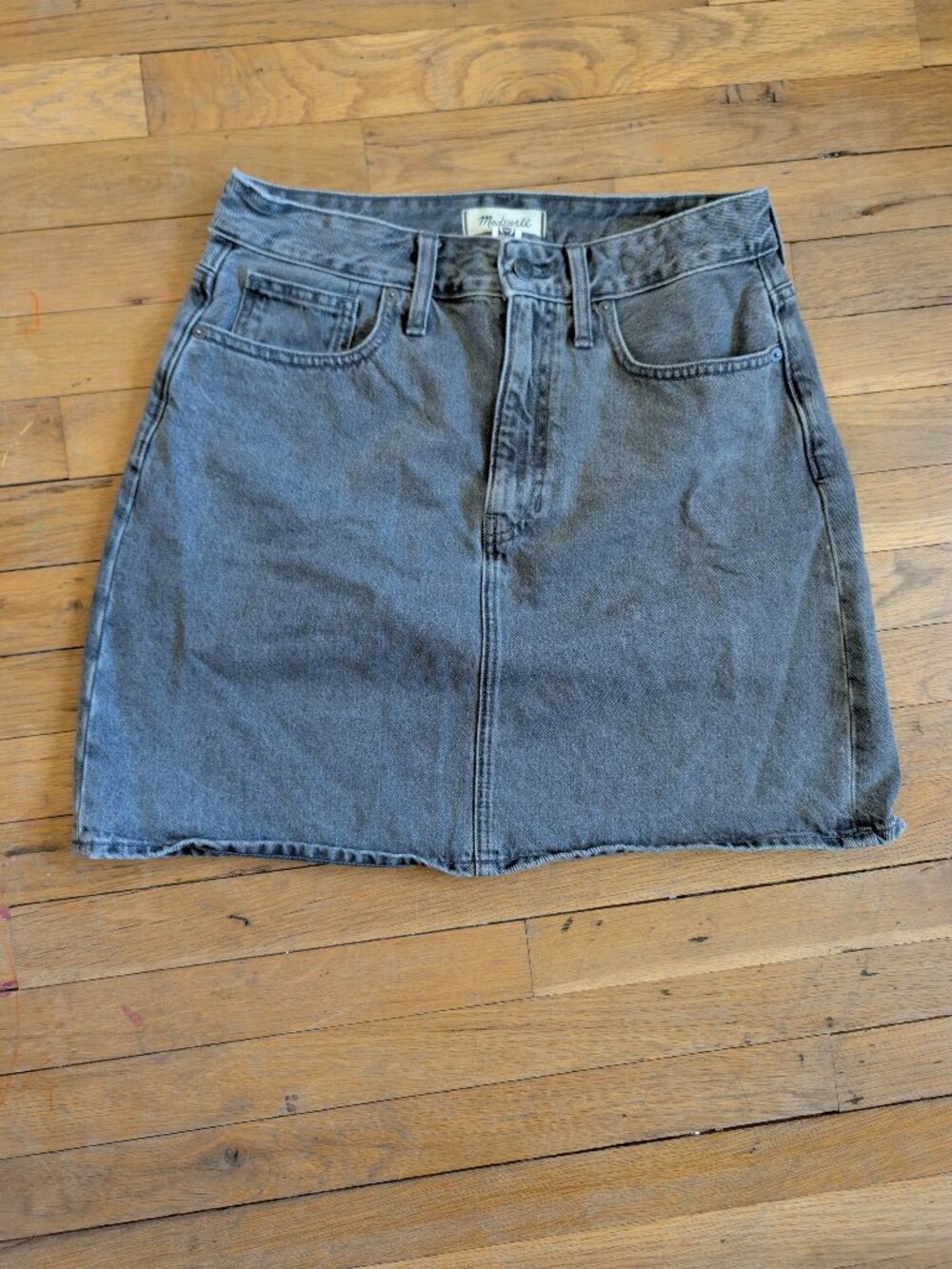 Madewell Rigid Denim A-Line Mini Skirt | Lunar Wash Faded Black Gray | Size 27